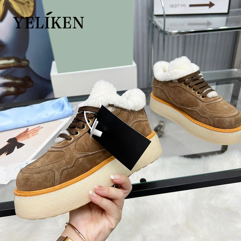 Winter Trend Woman Wool Chunky Casual Shoes