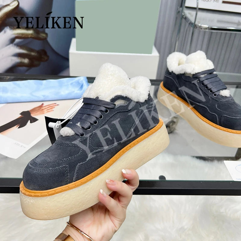 Winter Trend Woman Wool Chunky Casual Shoes