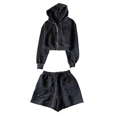 Women Loose Fit Coat Shorts Set Women's Hoodie