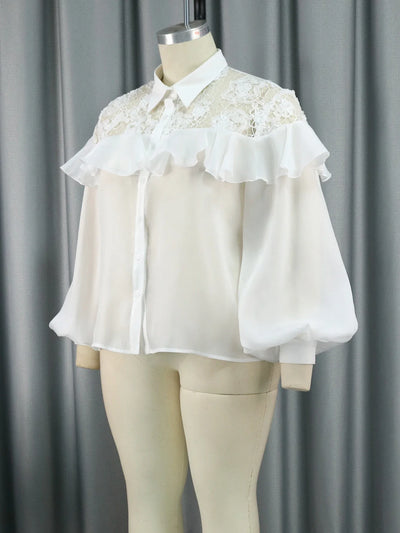 Half See Through Button Up Vintage Spring Tops