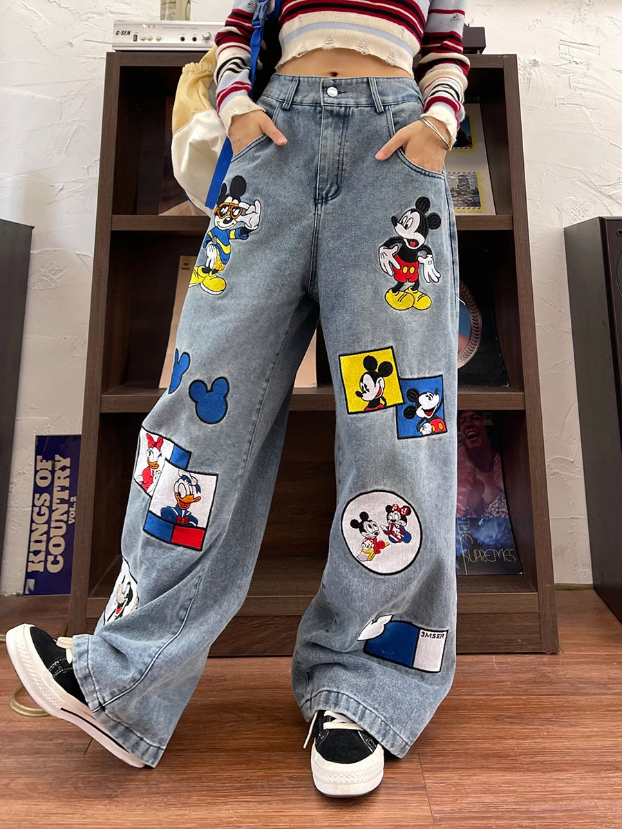 Funny Cartoon Embroidered Jeans for Women