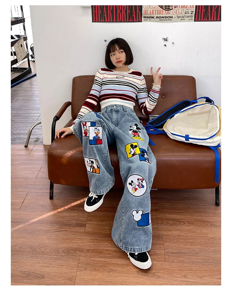 Funny Cartoon Embroidered Jeans for Women