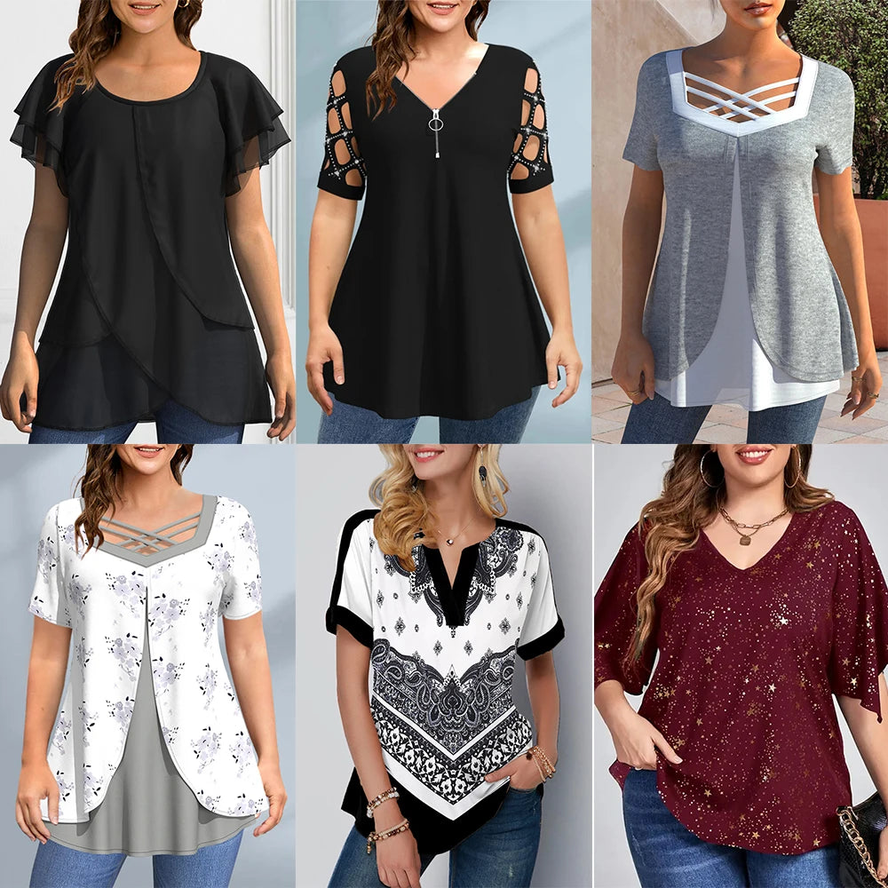 Flycurvy Plus Size Summer Casual Tops