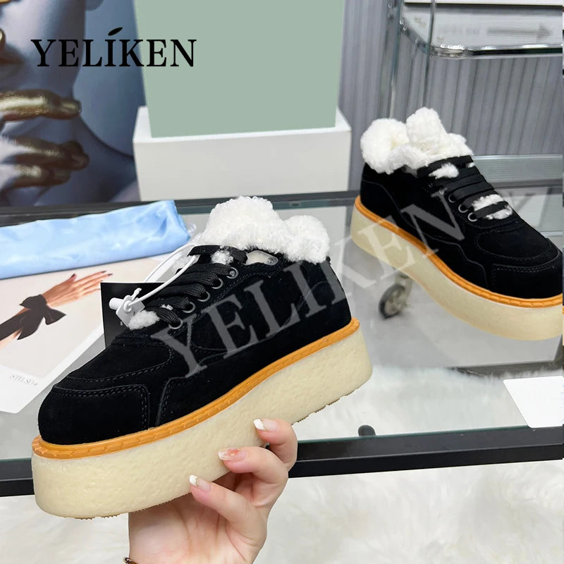 Winter Trend Woman Wool Chunky Casual Shoes