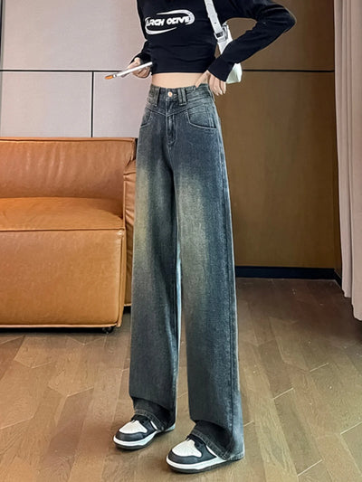 Retro vertical straight jeans for women